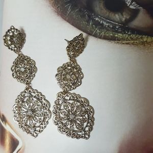 Flower & Scroll Dangle Earrings New